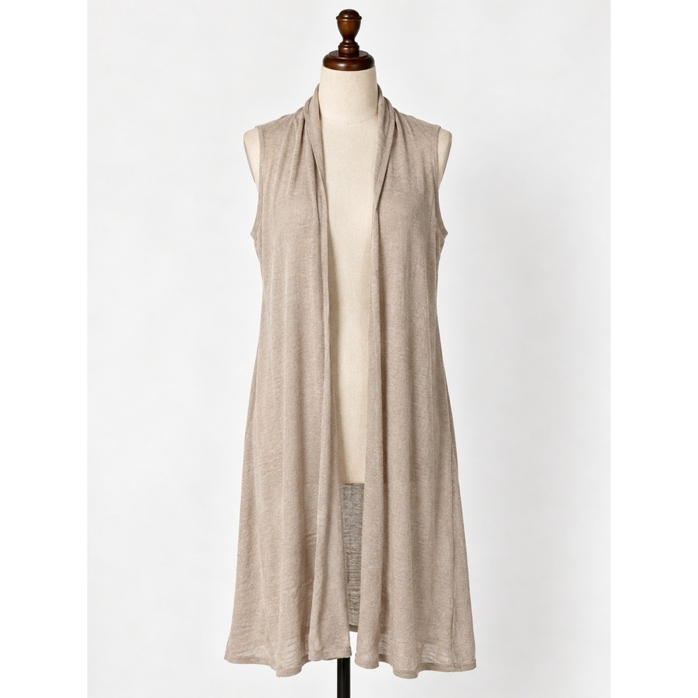 Cynthia Rowley 100% Linen Longline Duster Vest Size M Neutral Beige Open Front